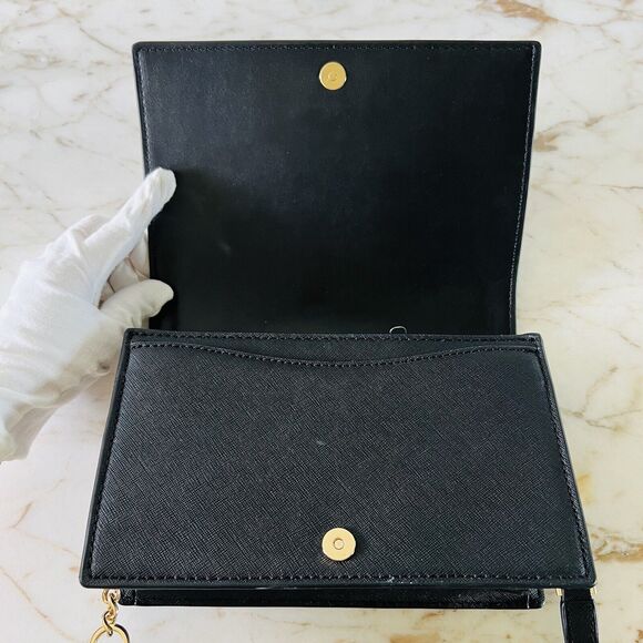 MICHAEL KORS Jet Set Solid Black Leather Full Flap Chain Crossbody Bag - Picture 7 of 9